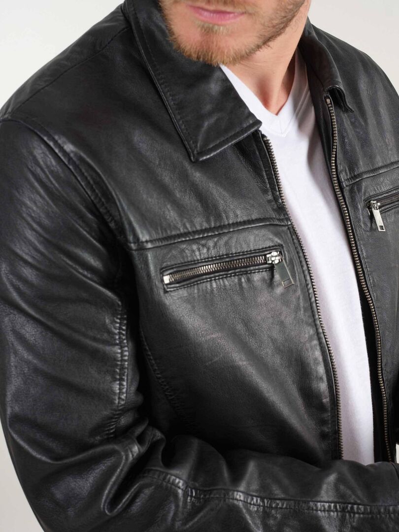 Veste en cuir style motard 'Deeluxe' - Noir