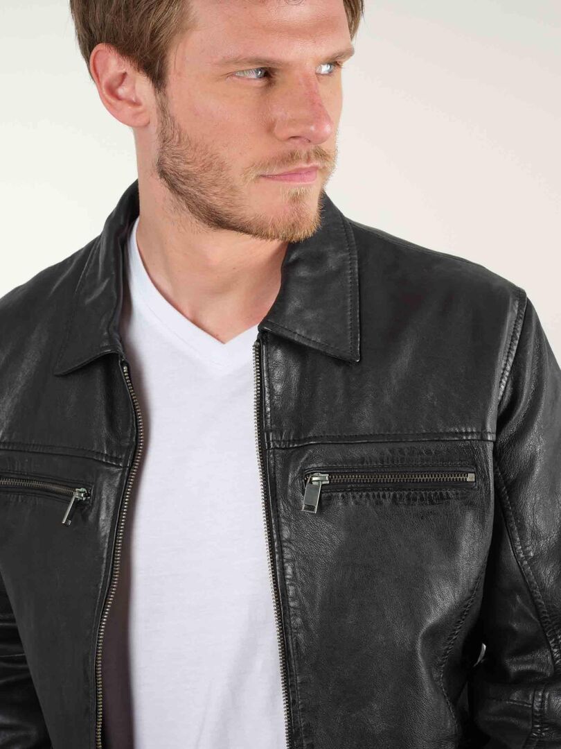 Veste en cuir style motard 'Deeluxe' - Noir