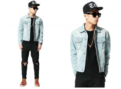 Veste en Jeans Trucker Denim Homme avec Double Poches Avants