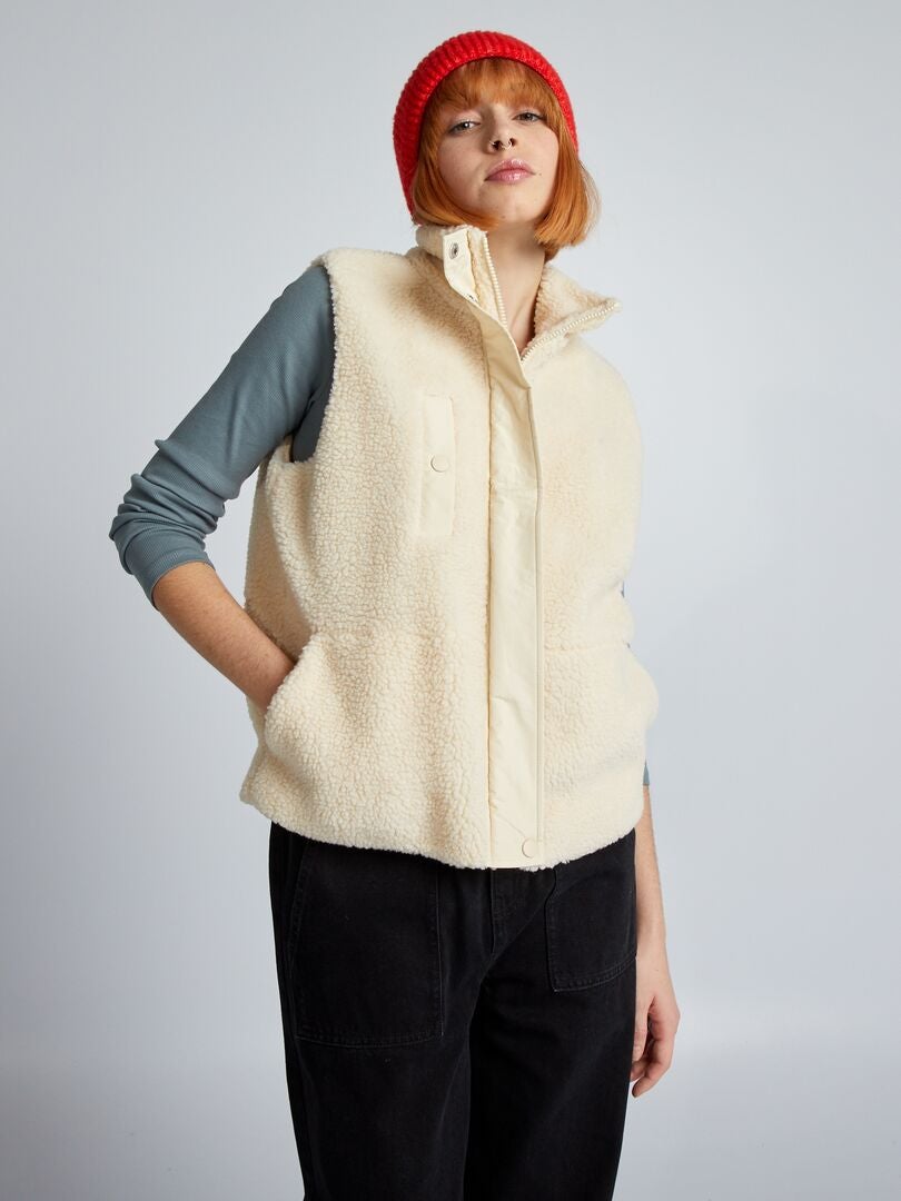 Veste en sherpa à manches courtes - Beige