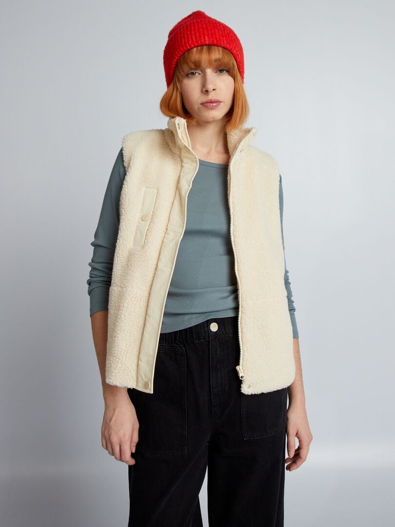 Veste en sherpa à manches courtes - Beige