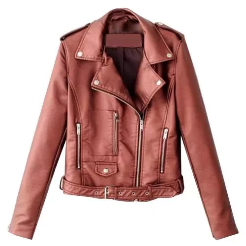 Veste en similicuir manches longues pour femmes