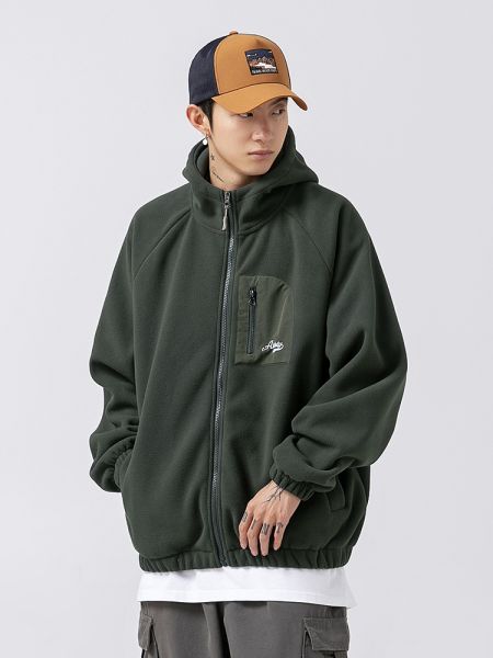 Veste polaire streetwear oversize pour homme avec col relevé