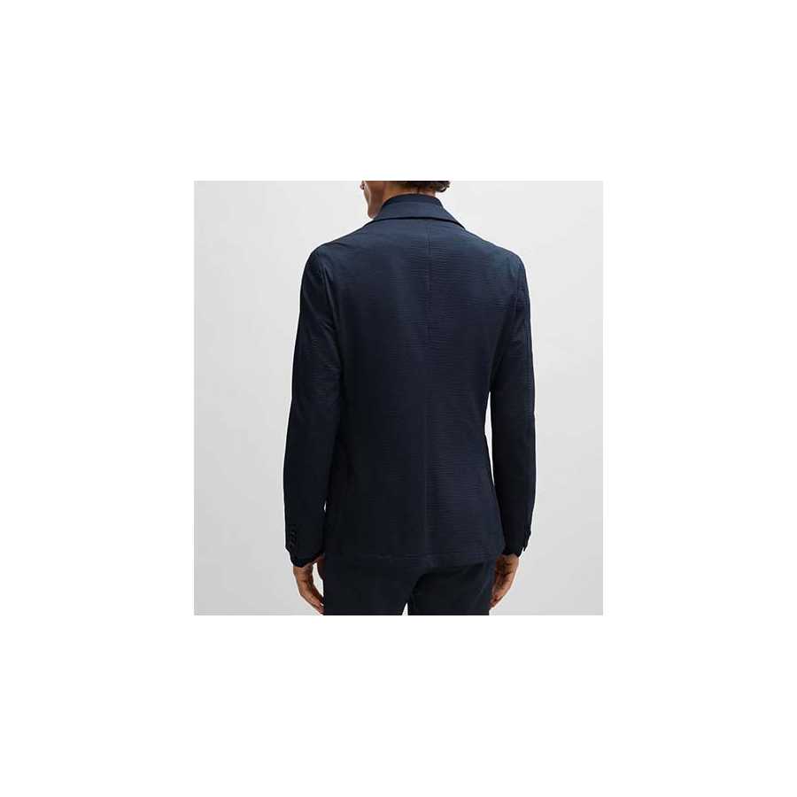 Veste Slim Fit en Seersucker Stretch Bleu Foncé Boss Homme | Toulouse