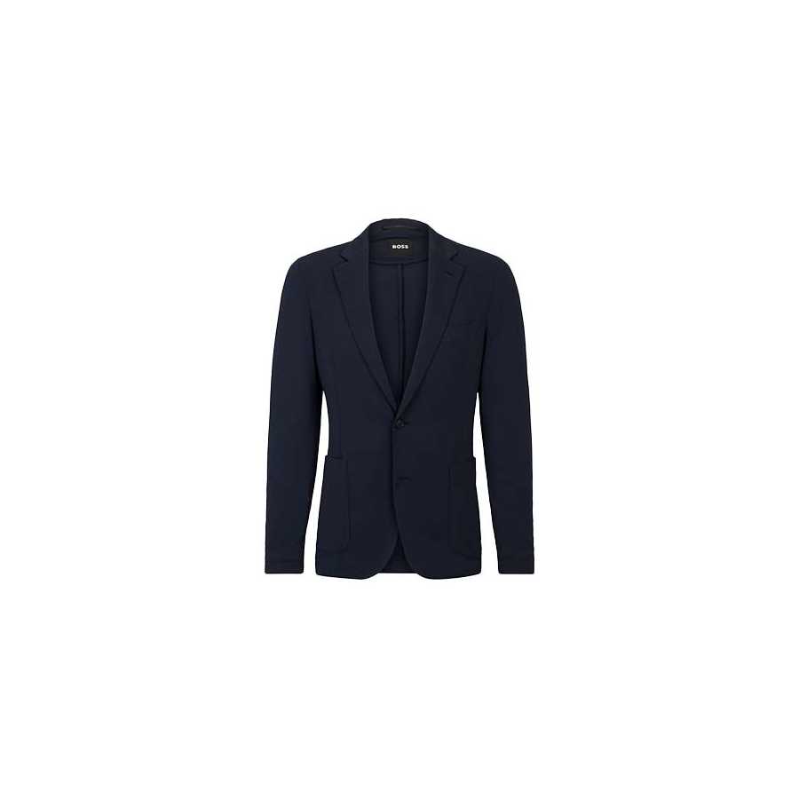 Veste Slim Fit en Seersucker Stretch Bleu Foncé Boss Homme | Toulouse