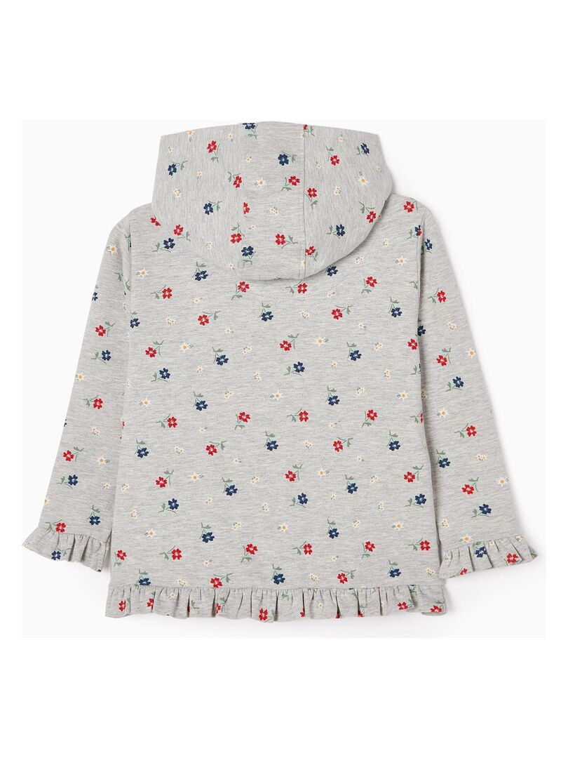 Veste à Capuche en Coton Fille 'Fleurs'   ALPINE LUXURY - Gris clair