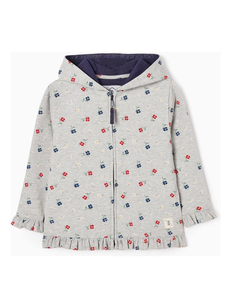 Veste à Capuche en Coton Fille 'Fleurs'   ALPINE LUXURY - Gris clair