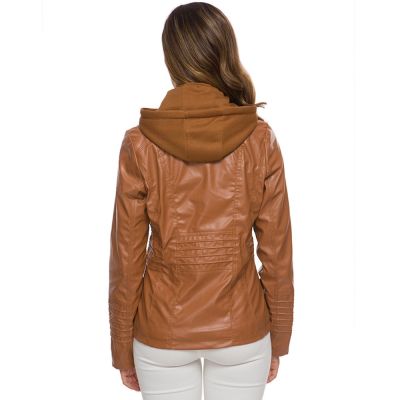 Veste à capuche en faux cuir pour femme coupe slim