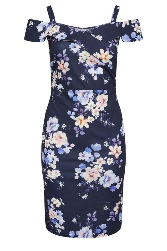 YOURS LONDON - Robe Bleue Marine Floral Bardot