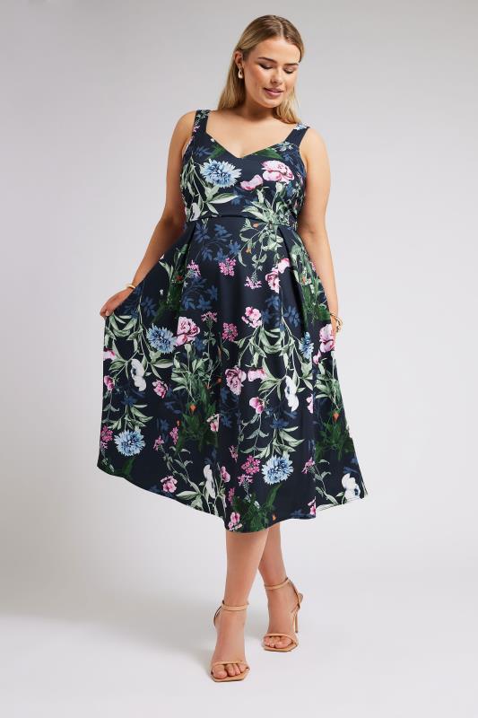 YOURS LONDON - Robe Bleue Marine Floral en Jersey