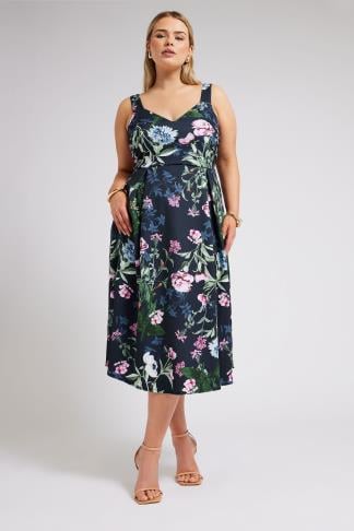 YOURS LONDON - Robe Bleue Marine Floral en Jersey