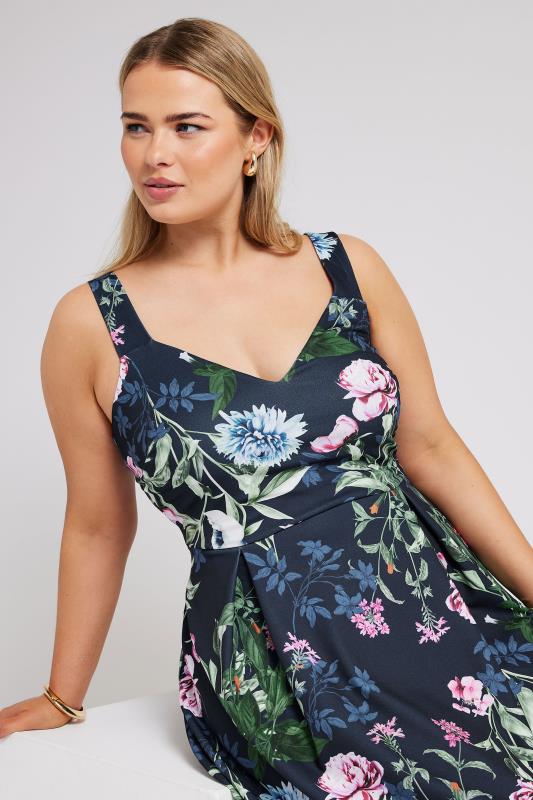 YOURS LONDON - Robe Bleue Marine Floral en Jersey