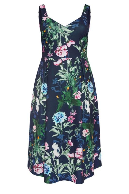 YOURS LONDON - Robe Bleue Marine Floral en Jersey