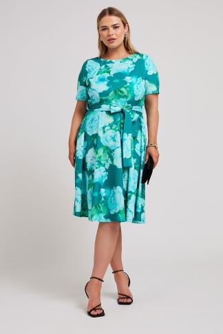 YOURS LONDON - Robe Bleue Turquoise Floral Patineuse