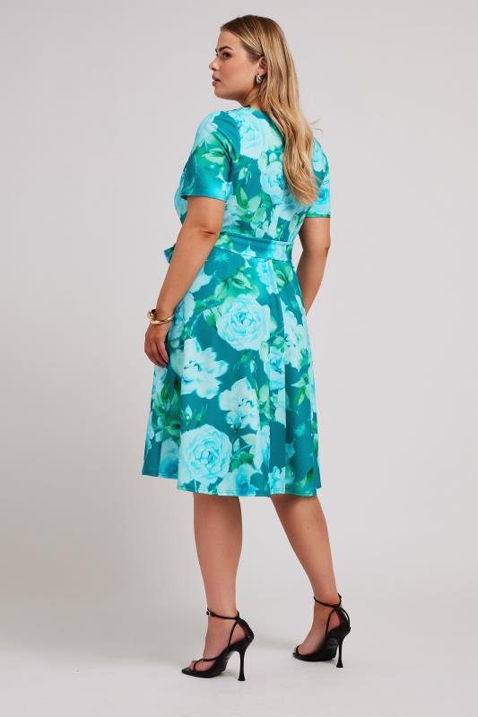 YOURS LONDON - Robe Bleue Turquoise Floral Patineuse