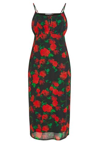 YOURS LONDON - Robe Midaxi Noire Floral Rouge