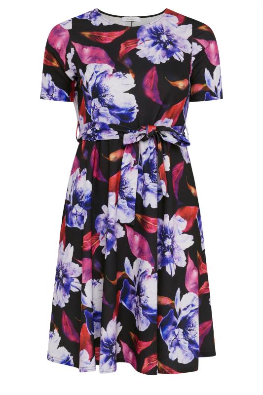 YOURS LONDON - Robe Noire & Bleue Floral Patineuse