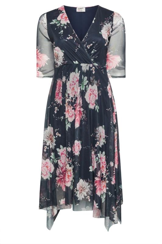 YOURS LONDON - Robe Noire Cache-Coeur Floral Rose