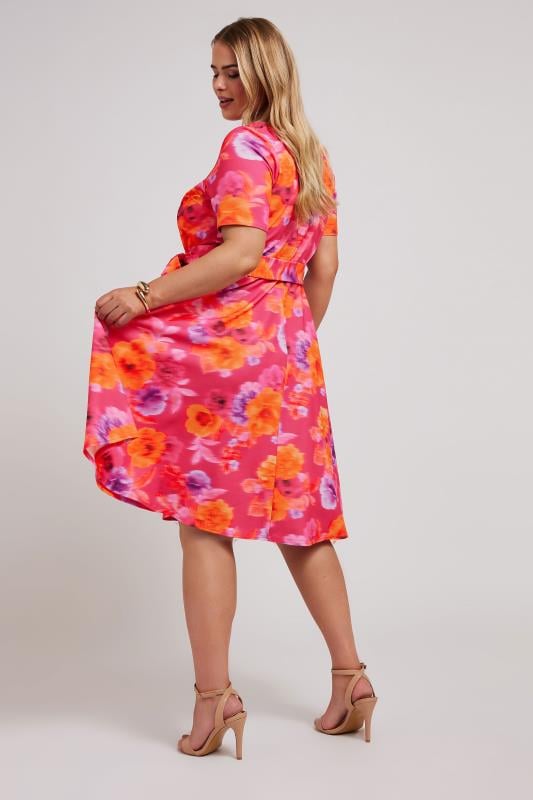 YOURS LONDON - Robe Rose & Orange Floral Patineuse