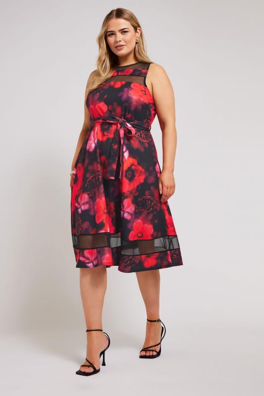 YOURS LONDON - Robe Rouge Floral Patineuse en Jersey