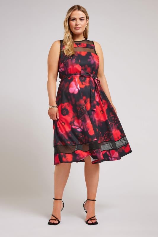 YOURS LONDON - Robe Rouge Floral Patineuse en Jersey