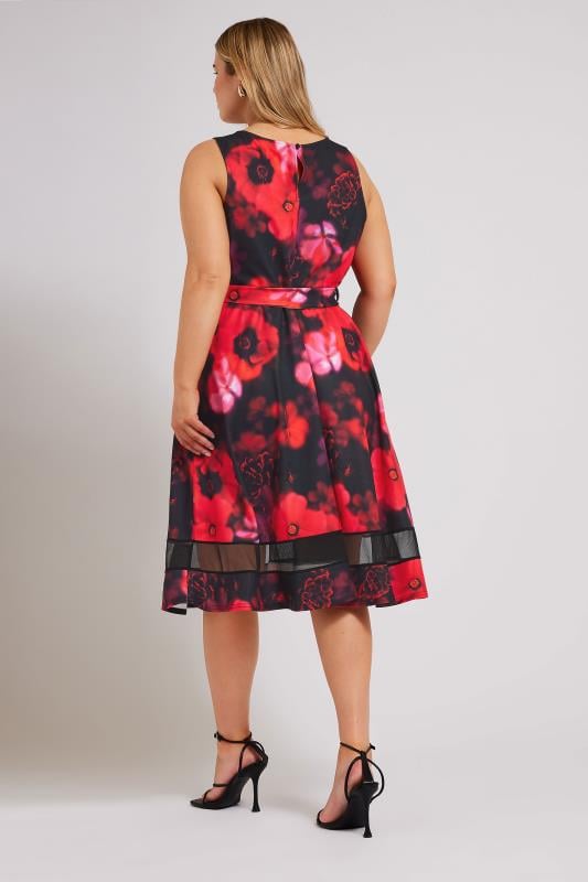 YOURS LONDON - Robe Rouge Floral Patineuse en Jersey