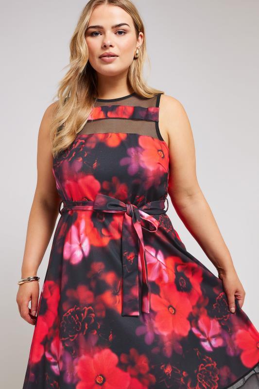 YOURS LONDON - Robe Rouge Floral Patineuse en Jersey