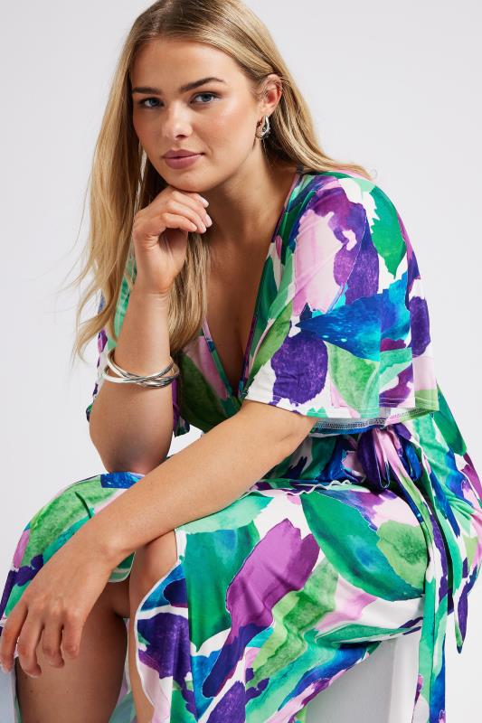 YOURS LONDON - Robe Verte Floral Abstrait Cache-Coeur