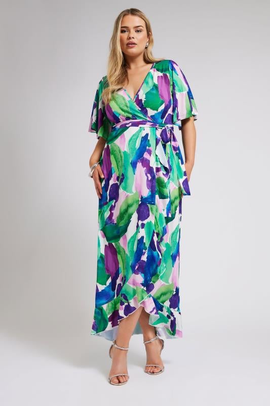 YOURS LONDON - Robe Verte Floral Abstrait Cache-Coeur