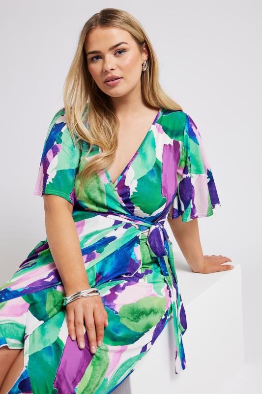 YOURS LONDON - Robe Verte Floral Abstrait Cache-Coeur