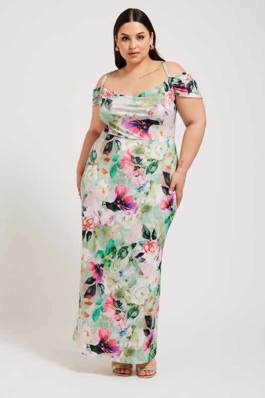 YOURS LONDON - Robe Verte Pastel Floral Bardot