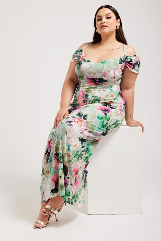 YOURS LONDON - Robe Verte Pastel Floral Bardot