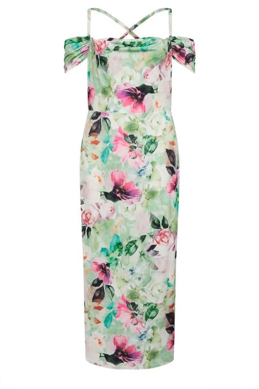 YOURS LONDON - Robe Verte Pastel Floral Bardot