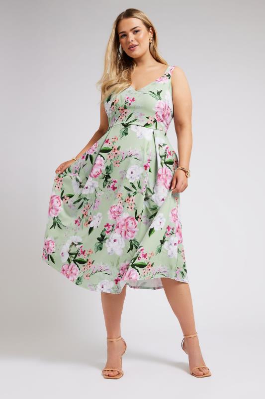 YOURS LONDON - Robe Verte Pastel Floral en Jersey