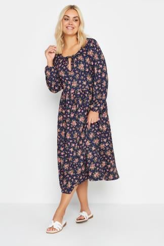 YOURS - Robe Bleue Marine Midaxi Floral Rose