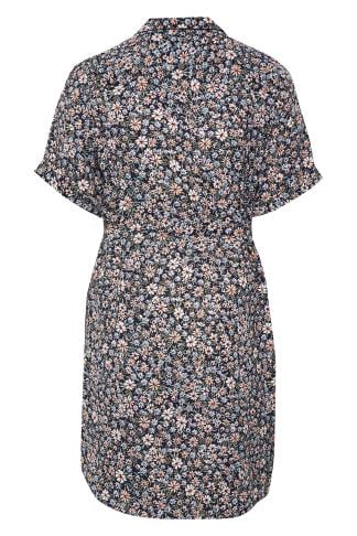 YOURS - Robe-Chemise Bleue Floral Manches Courtes