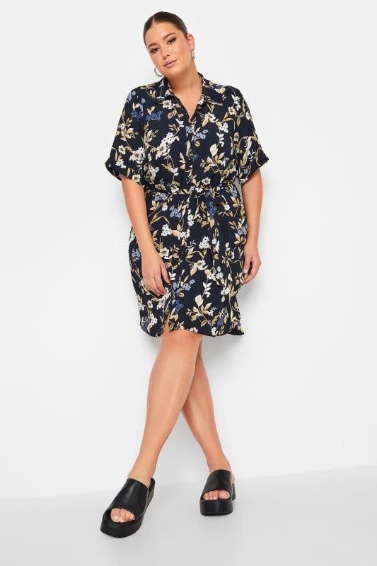 YOURS - Robe-Chemise Noire Floral Bleu