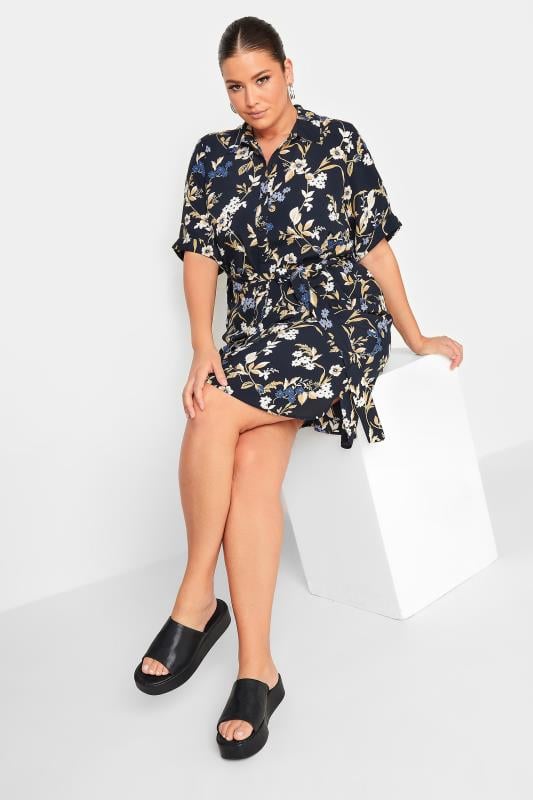 YOURS - Robe-Chemise Noire Floral Bleu