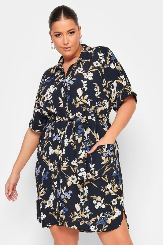 YOURS - Robe-Chemise Noire Floral Bleu