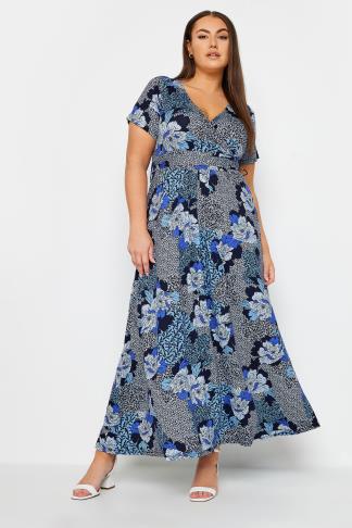 YOURS - Robe Maxi Bleue Floral Design Cache-Coeur