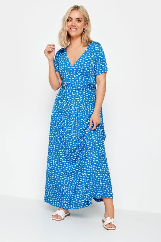 YOURS - Robe Maxi Cache-Coeur Bleue Design Floral