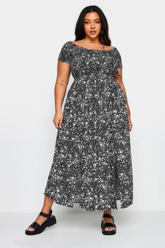 YOURS - Robe Maxi Noire Floral Manches Courtes