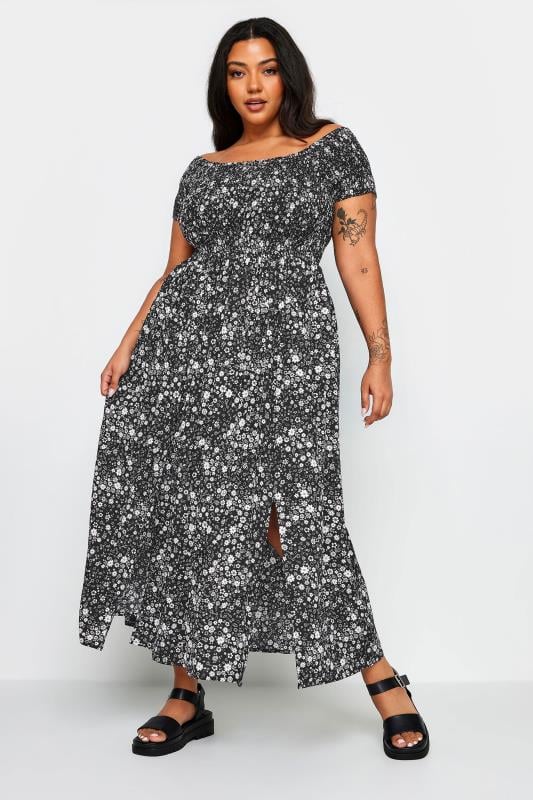 YOURS - Robe Maxi Noire Floral Manches Courtes