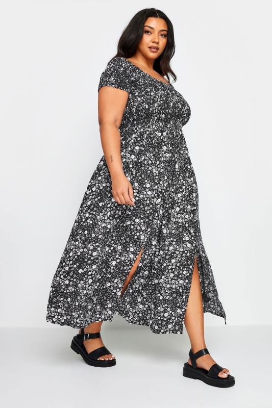 YOURS - Robe Maxi Noire Floral Manches Courtes