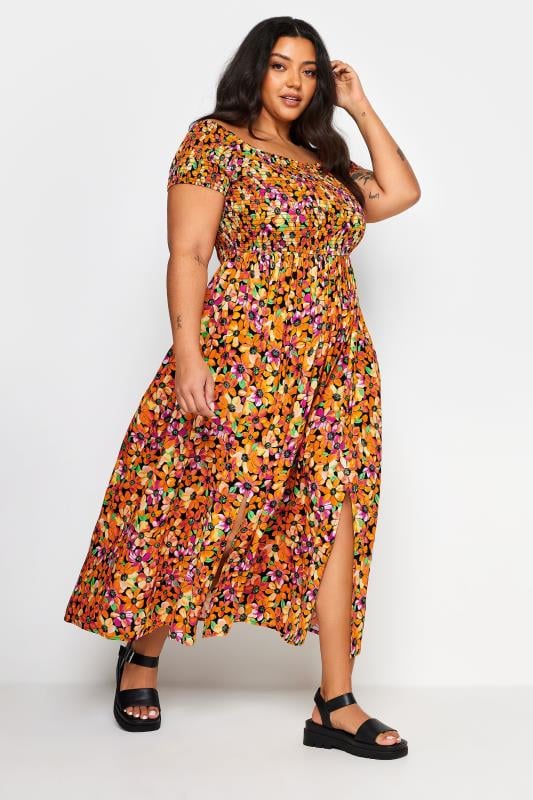 YOURS - Robe Maxi Orange Floral Manches Courtes