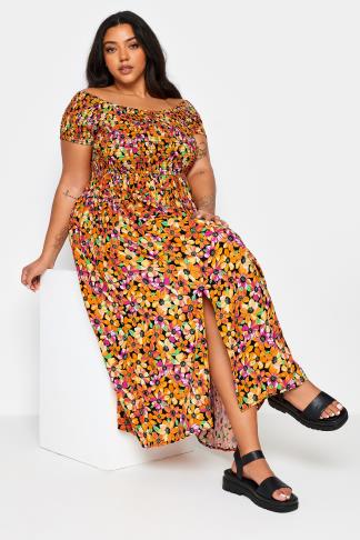 YOURS - Robe Maxi Orange Floral Manches Courtes