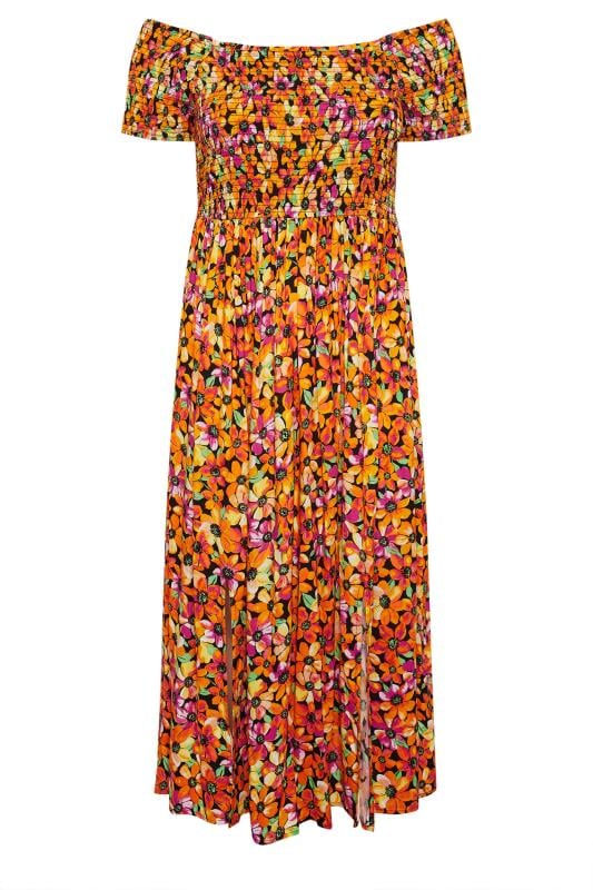 YOURS - Robe Maxi Orange Floral Manches Courtes