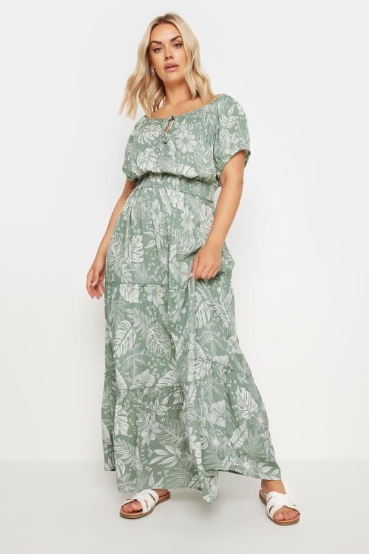 YOURS - Robe Maxi Verte Floral Manches Courtes