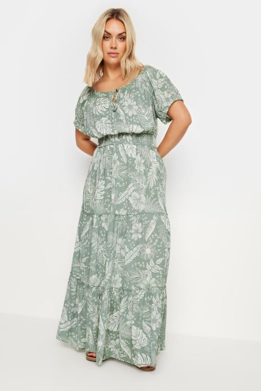 YOURS - Robe Maxi Verte Floral Manches Courtes