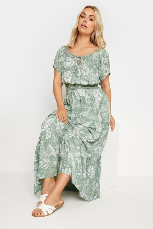 YOURS - Robe Maxi Verte Floral Manches Courtes